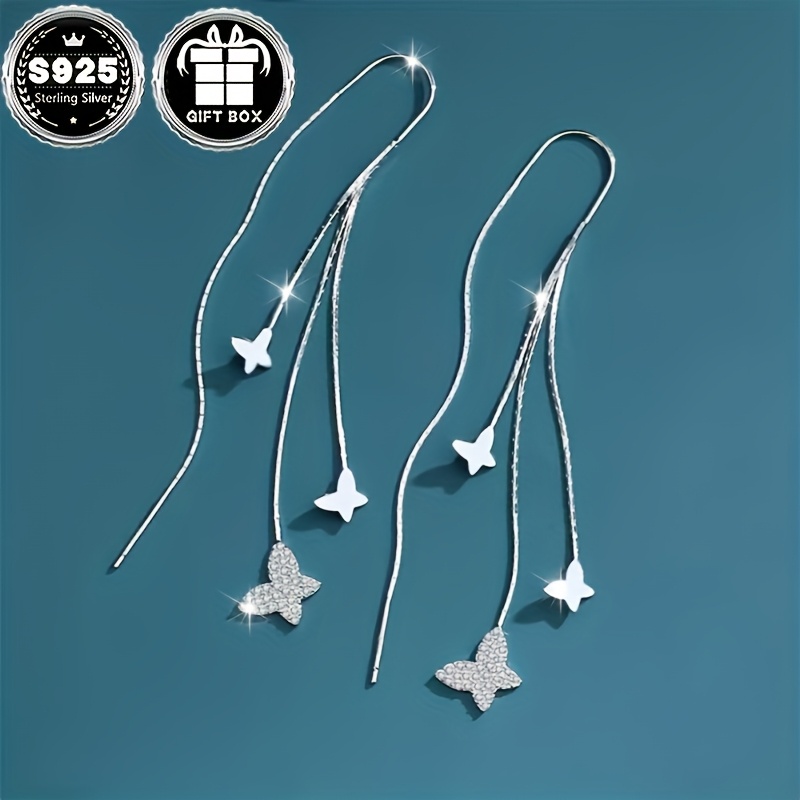 925 Silver Tassel Three Cube Drop Earrings for Women